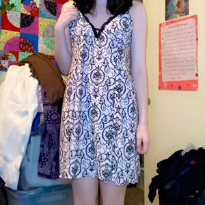 Pink and black Victorian print night gown